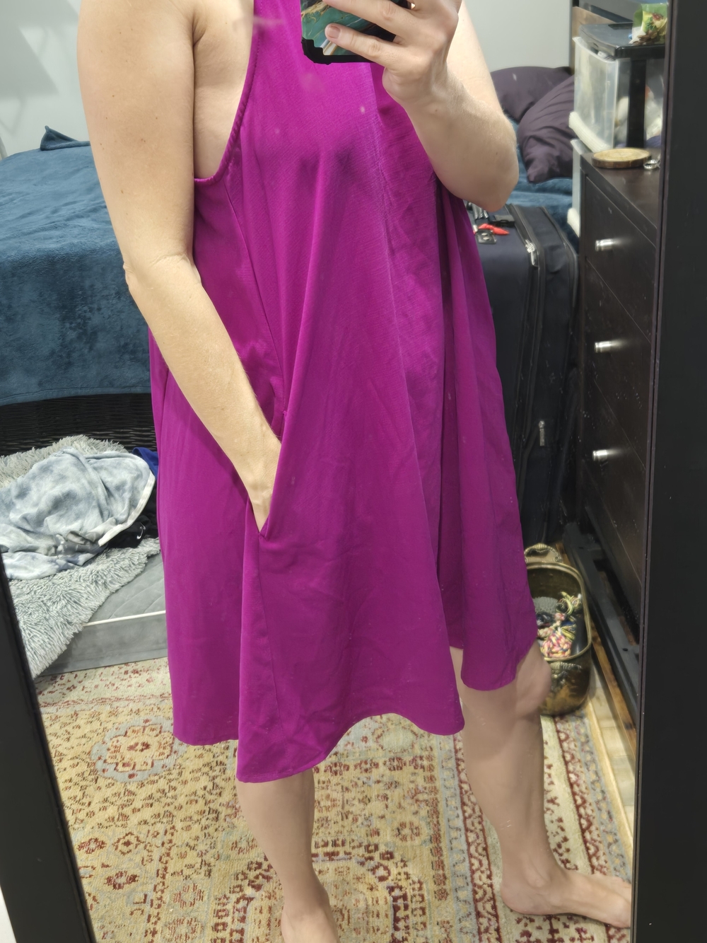 Women’s Sleeveless Pocket Swing Dress - Magenta